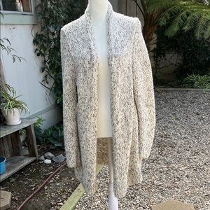 Eileen Fisher Cream and Gray Cardigan Sweater Cotton Alpaca size s/m EUC